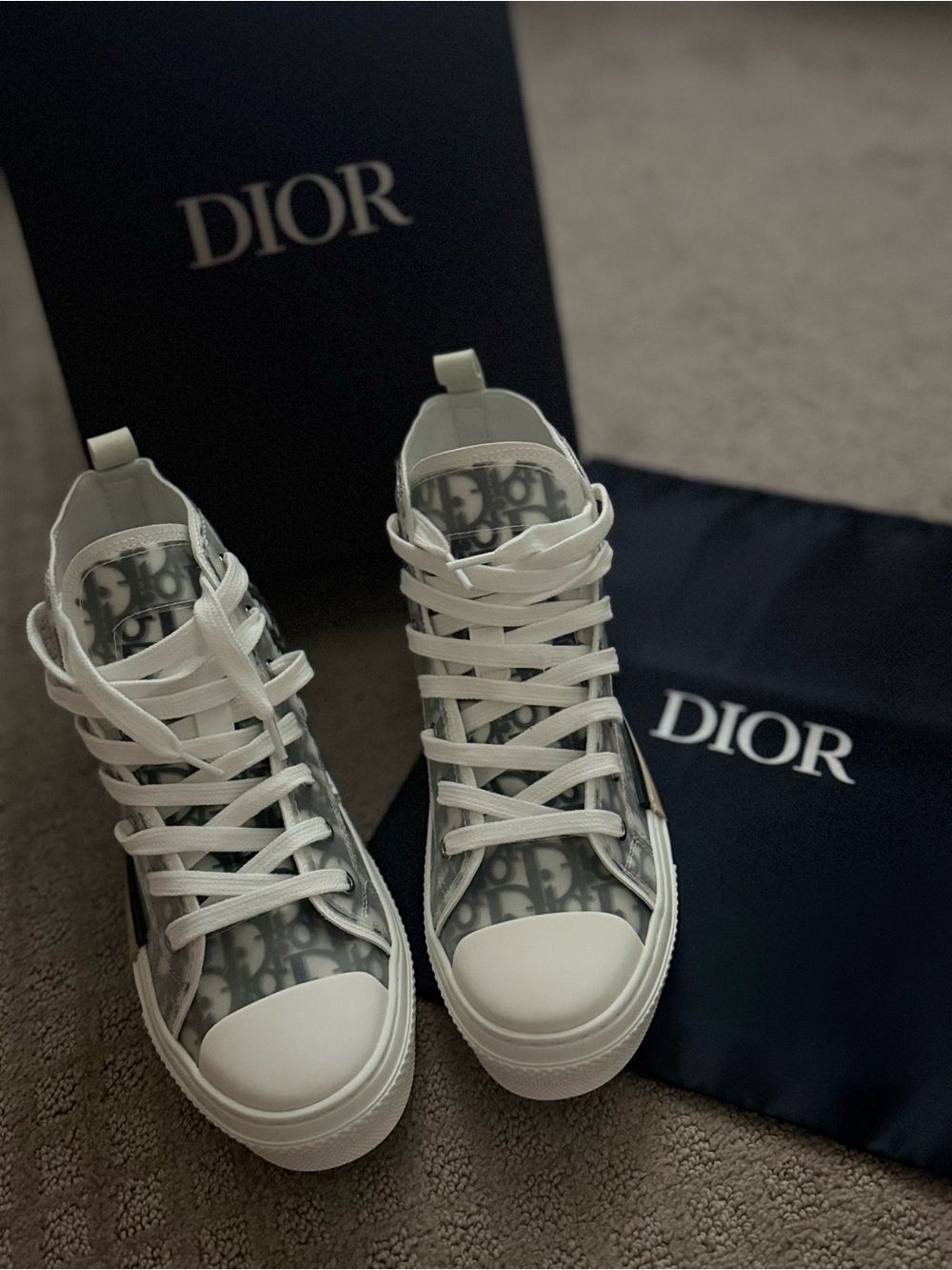 Dior Gray and White Oblique High-Top Sneakers